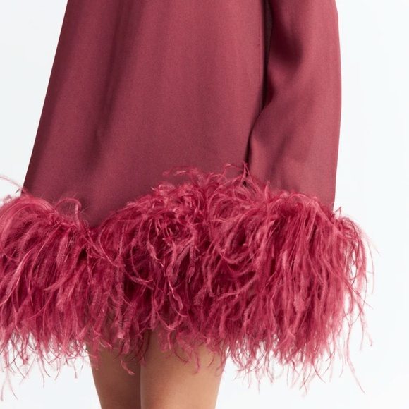 72. 16ARLINGTON Hodi Mini Dress Georgette Feather Mini BORGOGNA $1260 NWT Sz 2 - Picture 8 of 9